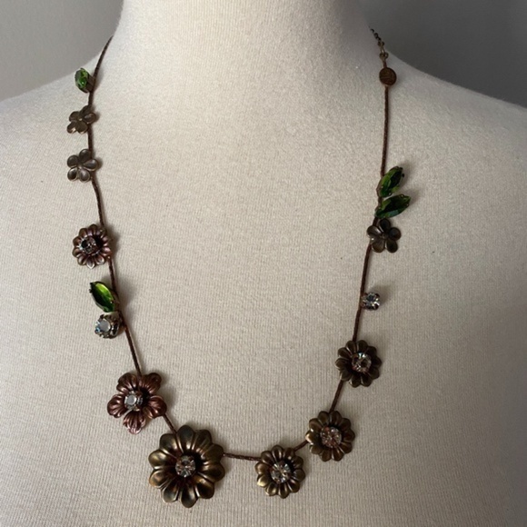Anthropologie Antique Brass Flower Necklace - Picture 1 of 10